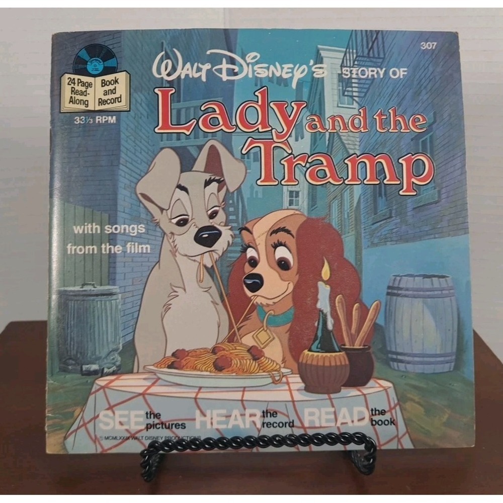 1979 Walt Disney 24‎ Page Read Along Book & Record 33 1/3 RPM Lady & The Tramp